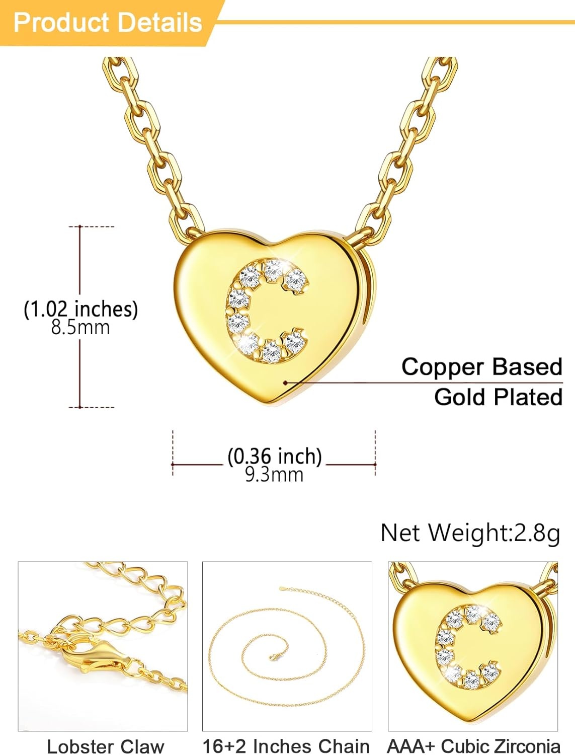 imageU7 Initial Necklace for Women 14K Gold Heart Pendant Necklace with CZ AZ Letter Dainty Gold Necklace Tiny Initial Necklaces Personalized Name Necklace for Mom Wife FriendC