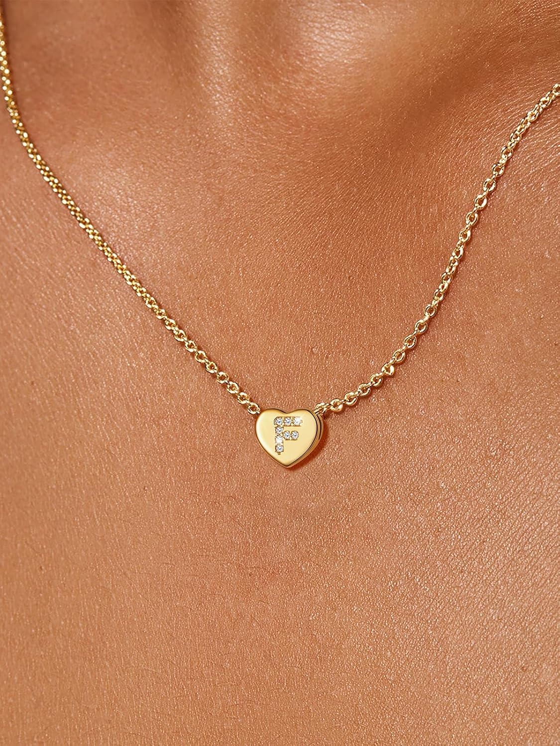 imageU7 Initial Necklace for Women 14K Gold Heart Pendant Necklace with CZ AZ Letter Dainty Gold Necklace Tiny Initial Necklaces Personalized Name Necklace for Mom Wife FriendF