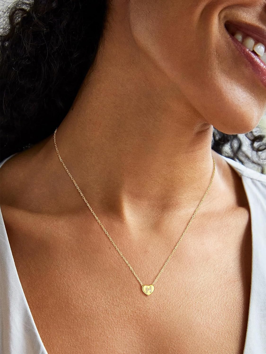 imageU7 Initial Necklace for Women 14K Gold Heart Pendant Necklace with CZ AZ Letter Dainty Gold Necklace Tiny Initial Necklaces Personalized Name Necklace for Mom Wife FriendH