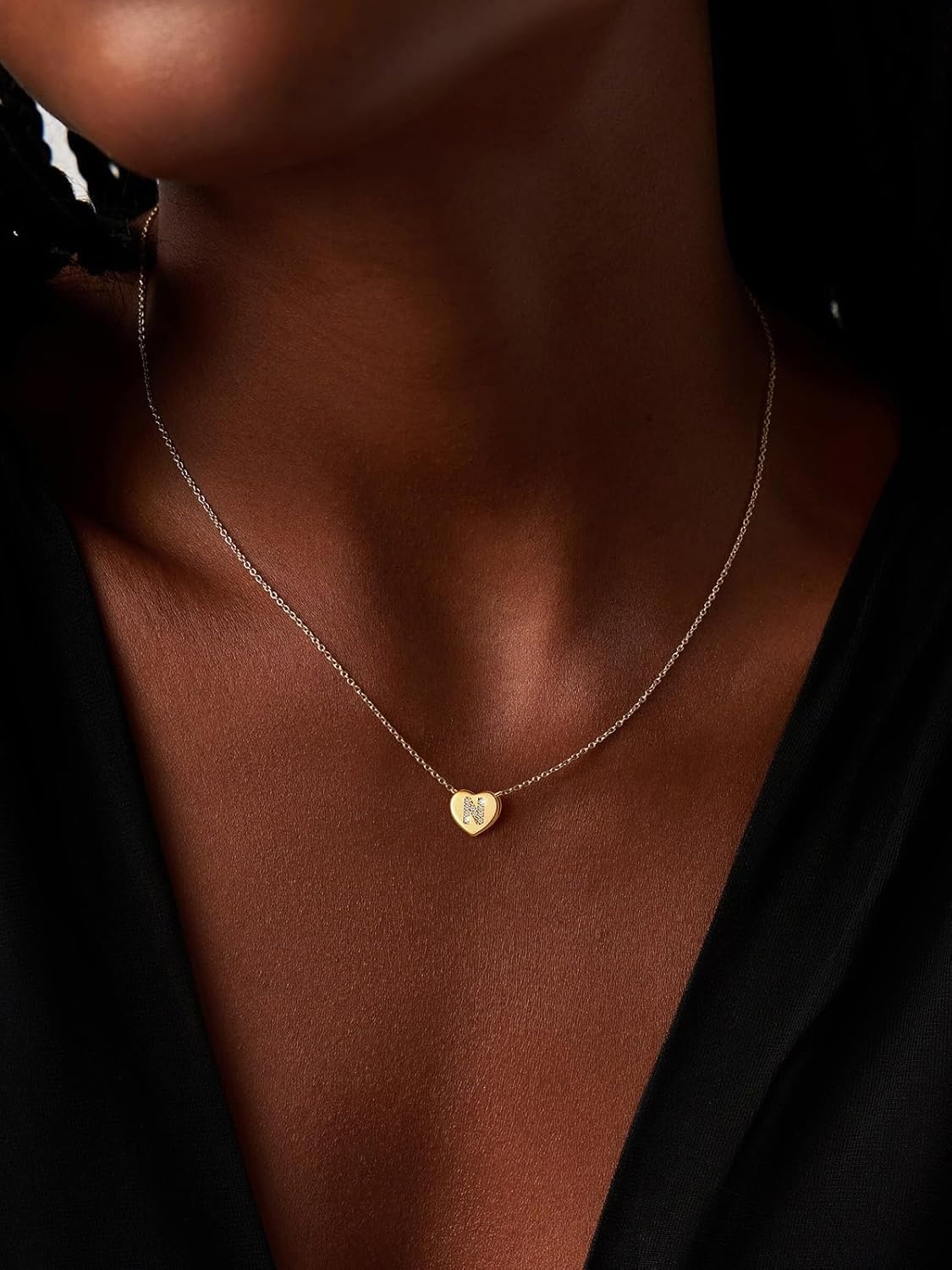 imageU7 Initial Necklace for Women 14K Gold Heart Pendant Necklace with CZ AZ Letter Dainty Gold Necklace Tiny Initial Necklaces Personalized Name Necklace for Mom Wife FriendN