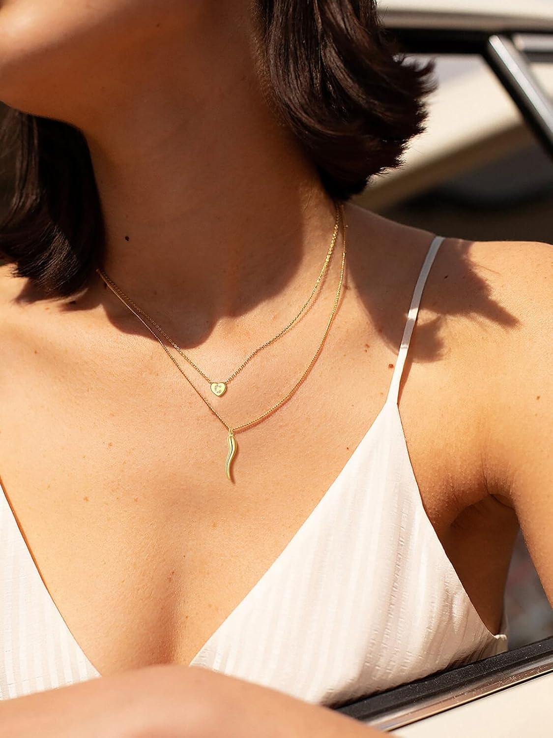 imageU7 Initial Necklace for Women 14K Gold Heart Pendant Necklace with CZ AZ Letter Dainty Gold Necklace Tiny Initial Necklaces Personalized Name Necklace for Mom Wife FriendC