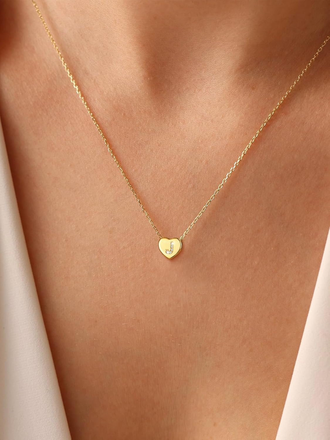 imageU7 Initial Necklace for Women 14K Gold Heart Pendant Necklace with CZ AZ Letter Dainty Gold Necklace Tiny Initial Necklaces Personalized Name Necklace for Mom Wife FriendJ