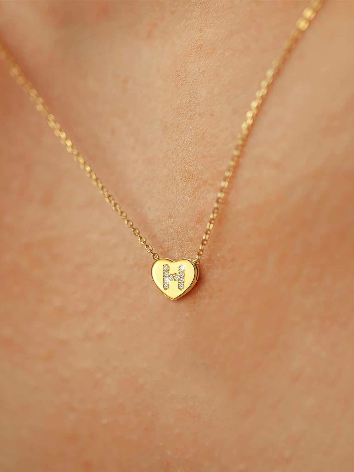 imageU7 Initial Necklace for Women 14K Gold Heart Pendant Necklace with CZ AZ Letter Dainty Gold Necklace Tiny Initial Necklaces Personalized Name Necklace for Mom Wife FriendH