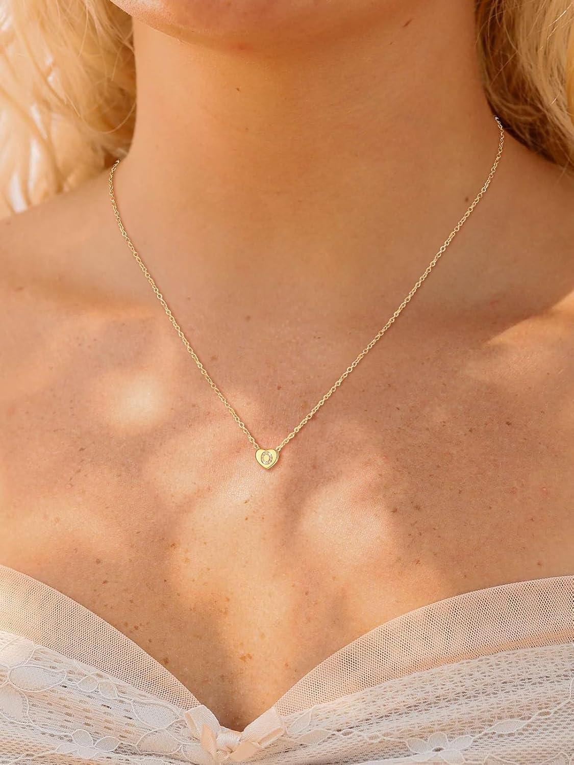 imageU7 Initial Necklace for Women 14K Gold Heart Pendant Necklace with CZ AZ Letter Dainty Gold Necklace Tiny Initial Necklaces Personalized Name Necklace for Mom Wife FriendO
