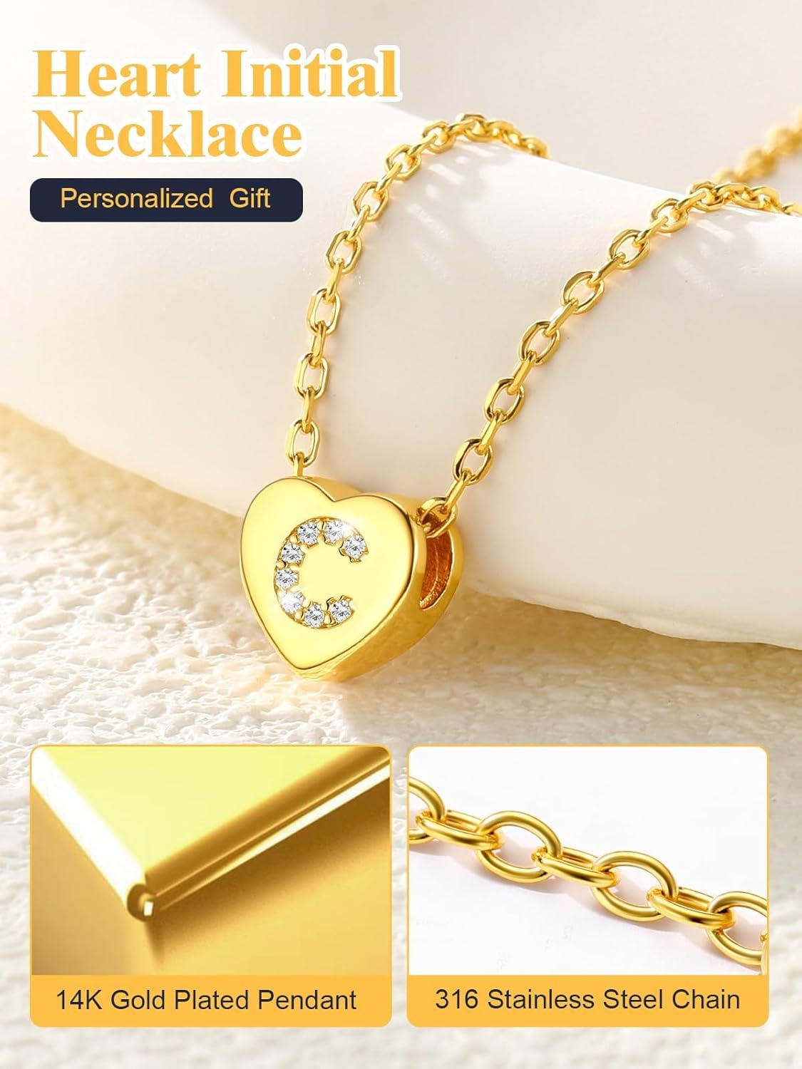 imageU7 Initial Necklace for Women 14K Gold Heart Pendant Necklace with CZ AZ Letter Dainty Gold Necklace Tiny Initial Necklaces Personalized Name Necklace for Mom Wife FriendD