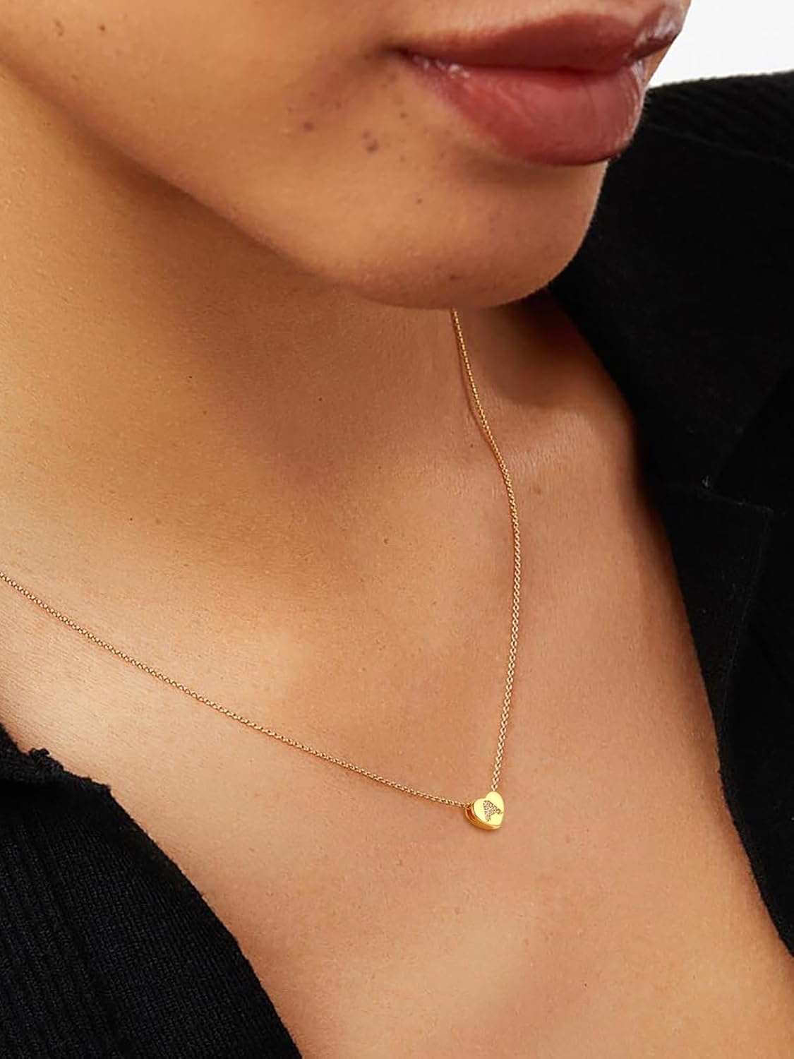 imageU7 Initial Necklace for Women 14K Gold Heart Pendant Necklace with CZ AZ Letter Dainty Gold Necklace Tiny Initial Necklaces Personalized Name Necklace for Mom Wife FriendA