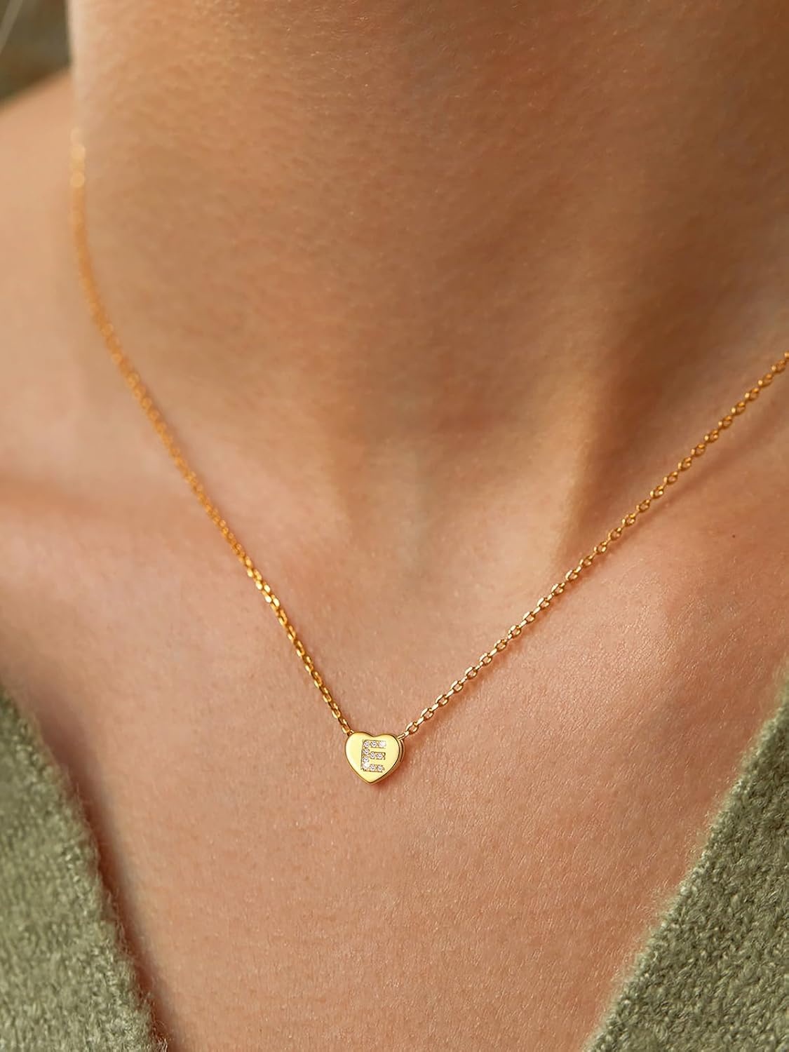 imageU7 Initial Necklace for Women 14K Gold Heart Pendant Necklace with CZ AZ Letter Dainty Gold Necklace Tiny Initial Necklaces Personalized Name Necklace for Mom Wife FriendE