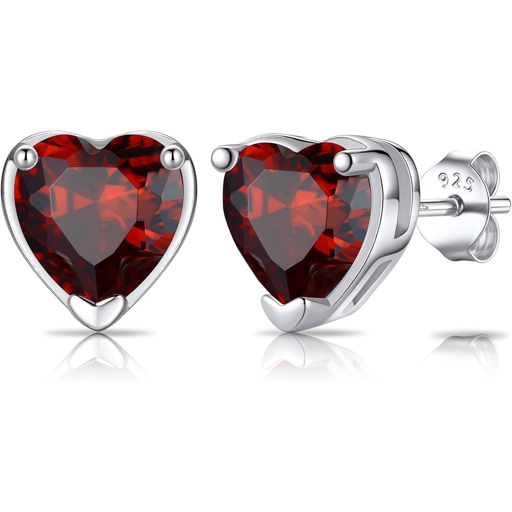 imageSILVERCUTE 925 Sterling Silver 2ct Birthstone Stud EarringsHypoallergenic RoundHeartSquare Birthstone Earrings for Women Birthday Christmas Jewelry01JanuaryGarnetHeart