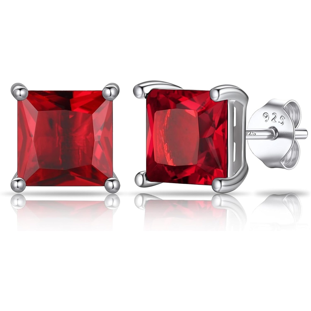 imageSILVERCUTE 925 Sterling Silver 2ct Birthstone Stud EarringsHypoallergenic RoundHeartSquare Birthstone Earrings for Women Birthday Christmas Jewelry01JanuaryGarnetSquare
