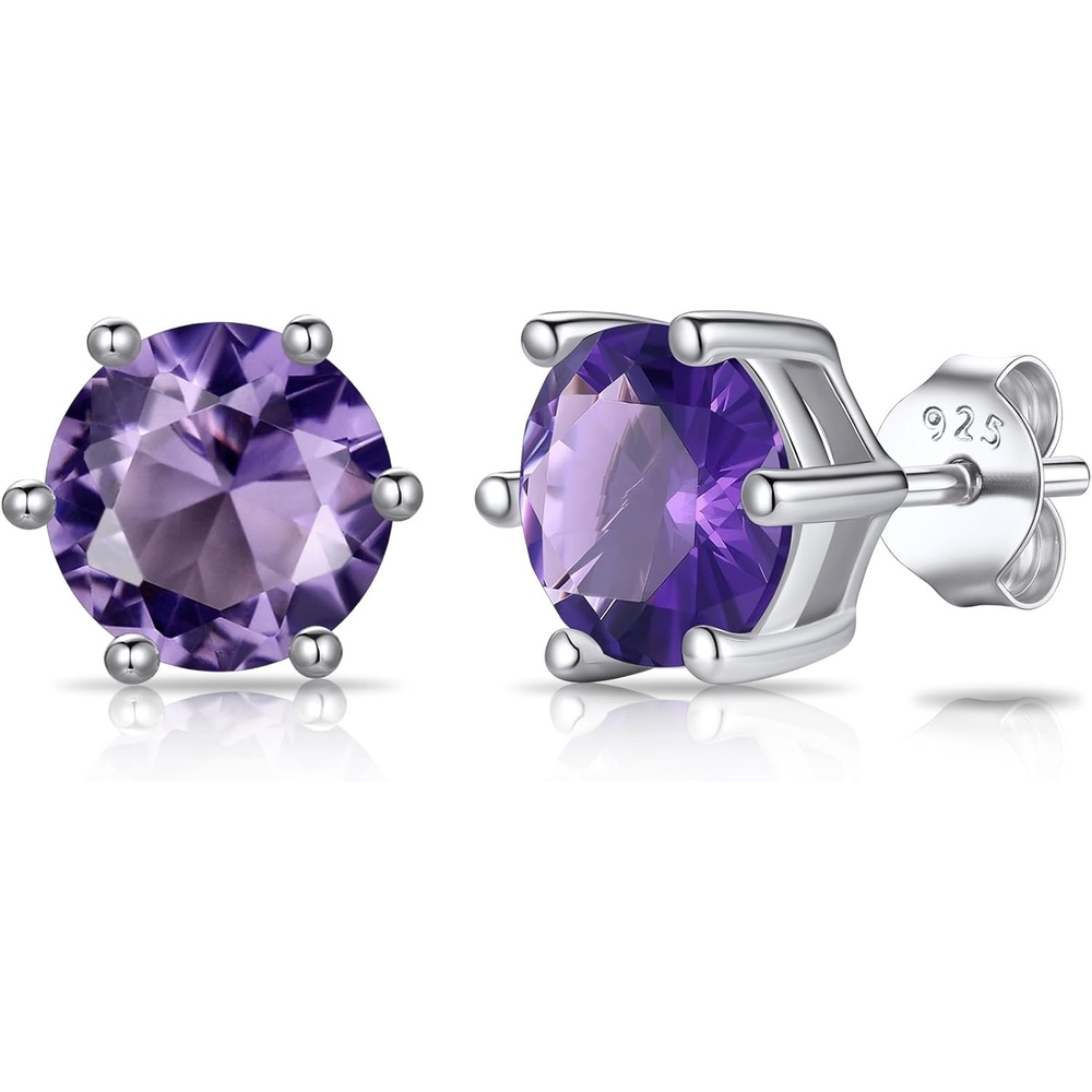 imageSILVERCUTE 925 Sterling Silver 2ct Birthstone Stud EarringsHypoallergenic RoundHeartSquare Birthstone Earrings for Women Birthday Christmas Jewelry02FebruaryAmethystRound