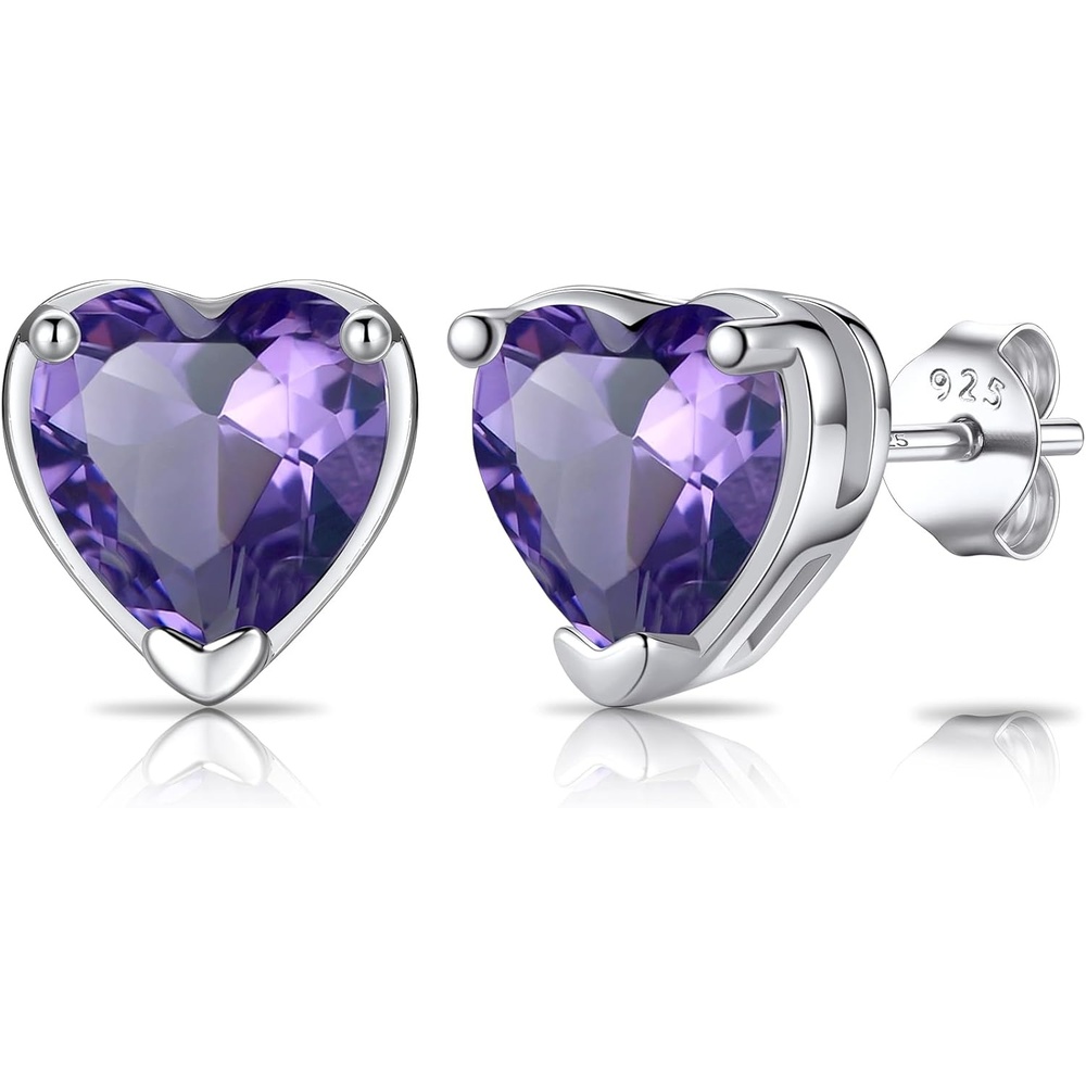 imageSILVERCUTE 925 Sterling Silver 2ct Birthstone Stud EarringsHypoallergenic RoundHeartSquare Birthstone Earrings for Women Birthday Christmas Jewelry02FebruaryAmethystHeart
