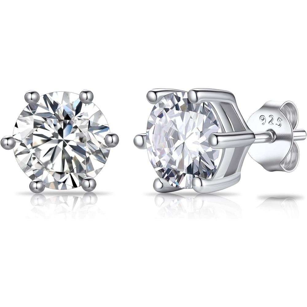 imageSILVERCUTE 925 Sterling Silver 2ct Birthstone Stud EarringsHypoallergenic RoundHeartSquare Birthstone Earrings for Women Birthday Christmas Jewelry04AprilDiamondRound