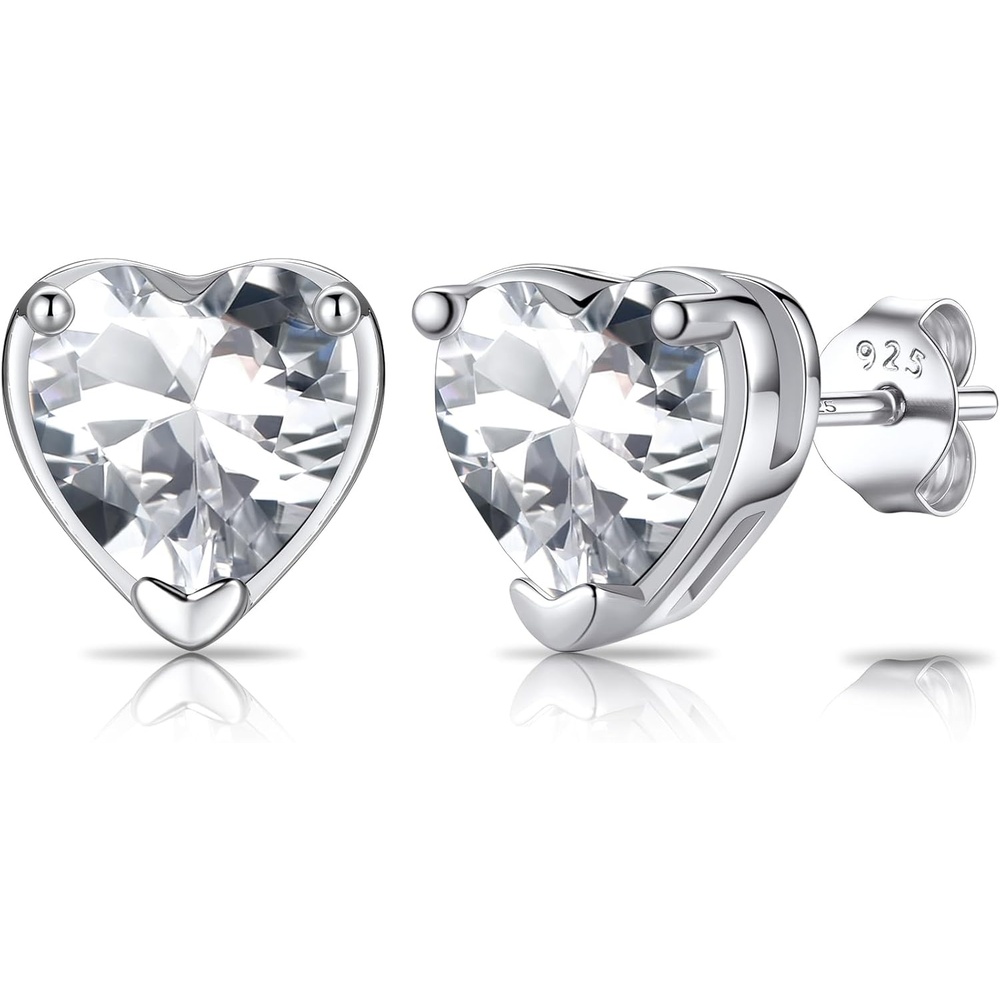 imageSILVERCUTE 925 Sterling Silver 2ct Birthstone Stud EarringsHypoallergenic RoundHeartSquare Birthstone Earrings for Women Birthday Christmas Jewelry04AprilDiamondHeart