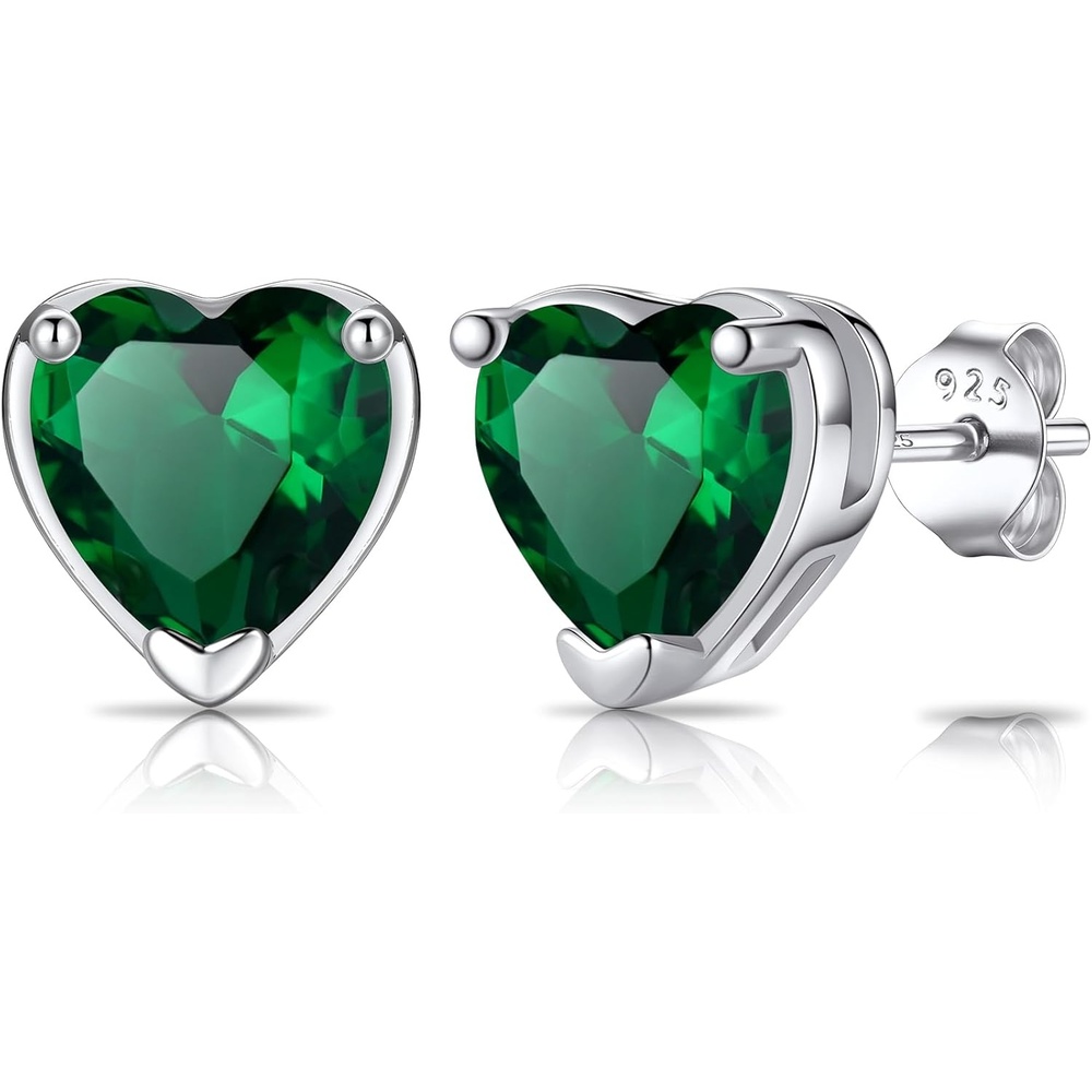 imageSILVERCUTE 925 Sterling Silver 2ct Birthstone Stud EarringsHypoallergenic RoundHeartSquare Birthstone Earrings for Women Birthday Christmas Jewelry05MayEmeraldHeart