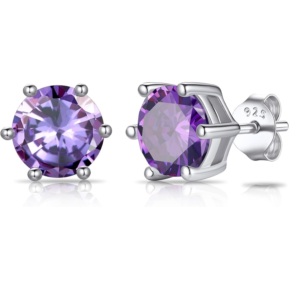 imageSILVERCUTE 925 Sterling Silver 2ct Birthstone Stud EarringsHypoallergenic RoundHeartSquare Birthstone Earrings for Women Birthday Christmas Jewelry06JuneAlexandriteRound