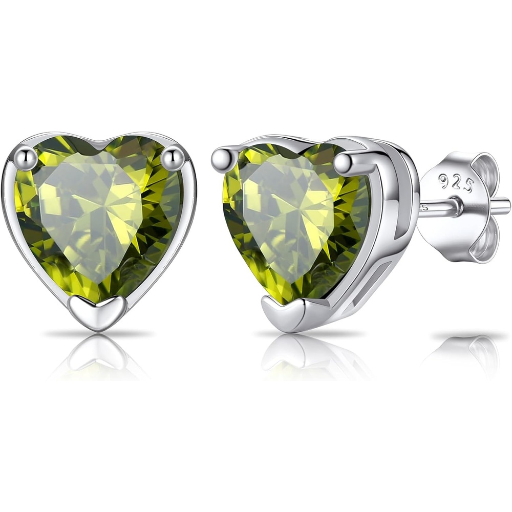 imageSILVERCUTE 925 Sterling Silver 2ct Birthstone Stud EarringsHypoallergenic RoundHeartSquare Birthstone Earrings for Women Birthday Christmas Jewelry08AugustPeridotHeart