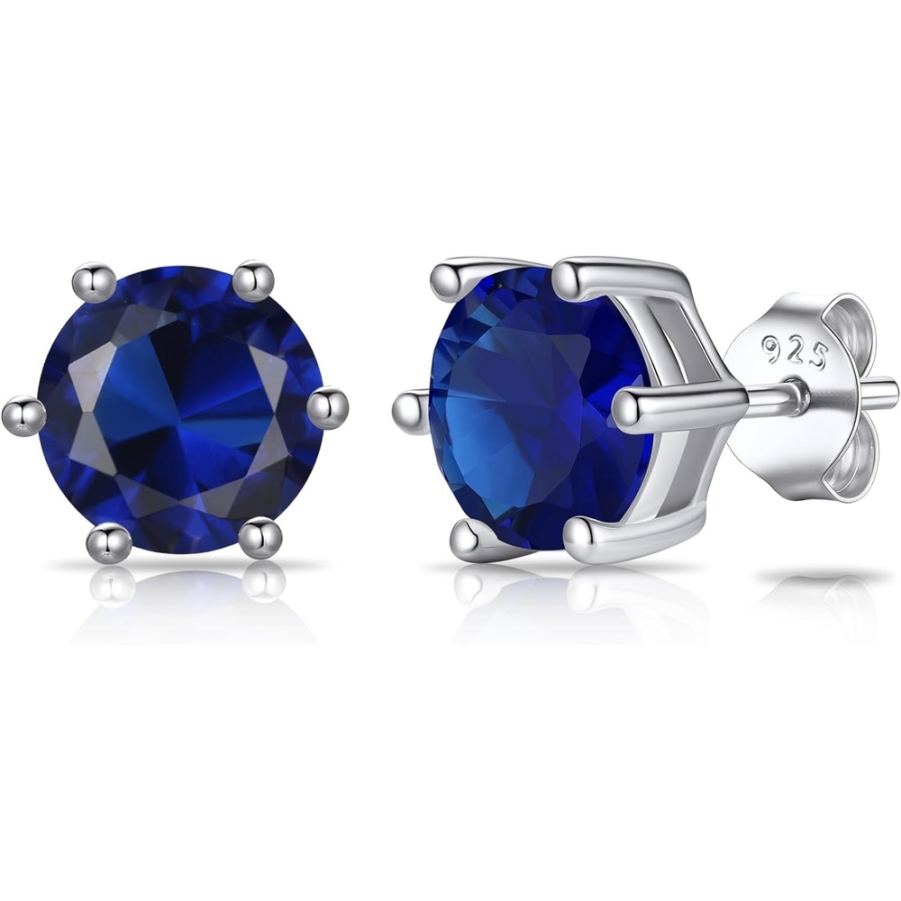 imageSILVERCUTE 925 Sterling Silver 2ct Birthstone Stud EarringsHypoallergenic RoundHeartSquare Birthstone Earrings for Women Birthday Christmas Jewelry09SeptemberSapphireRound