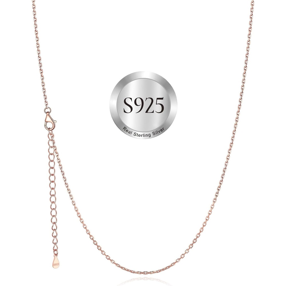 imageSILVERCUTE 925 Sterling Silver Necklace for Women1mm13mm15mm16mm Thin Silver Cable ChainBox ChainRope Chain Necklace with Extension Chain18202224262830 InchcRose Gold