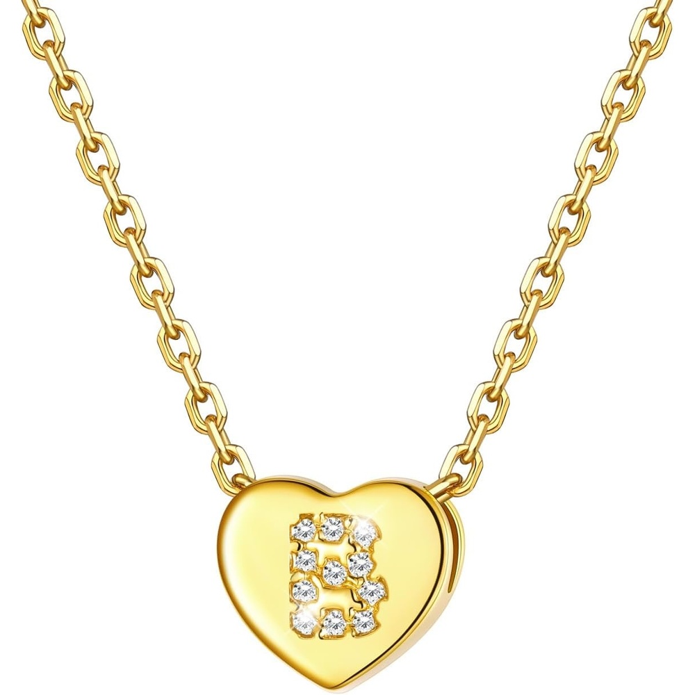 imageU7 Initial Necklace for Women 14K Gold Heart Pendant Necklace with CZ AZ Letter Dainty Gold Necklace Tiny Initial Necklaces Personalized Name Necklace for Mom Wife FriendB