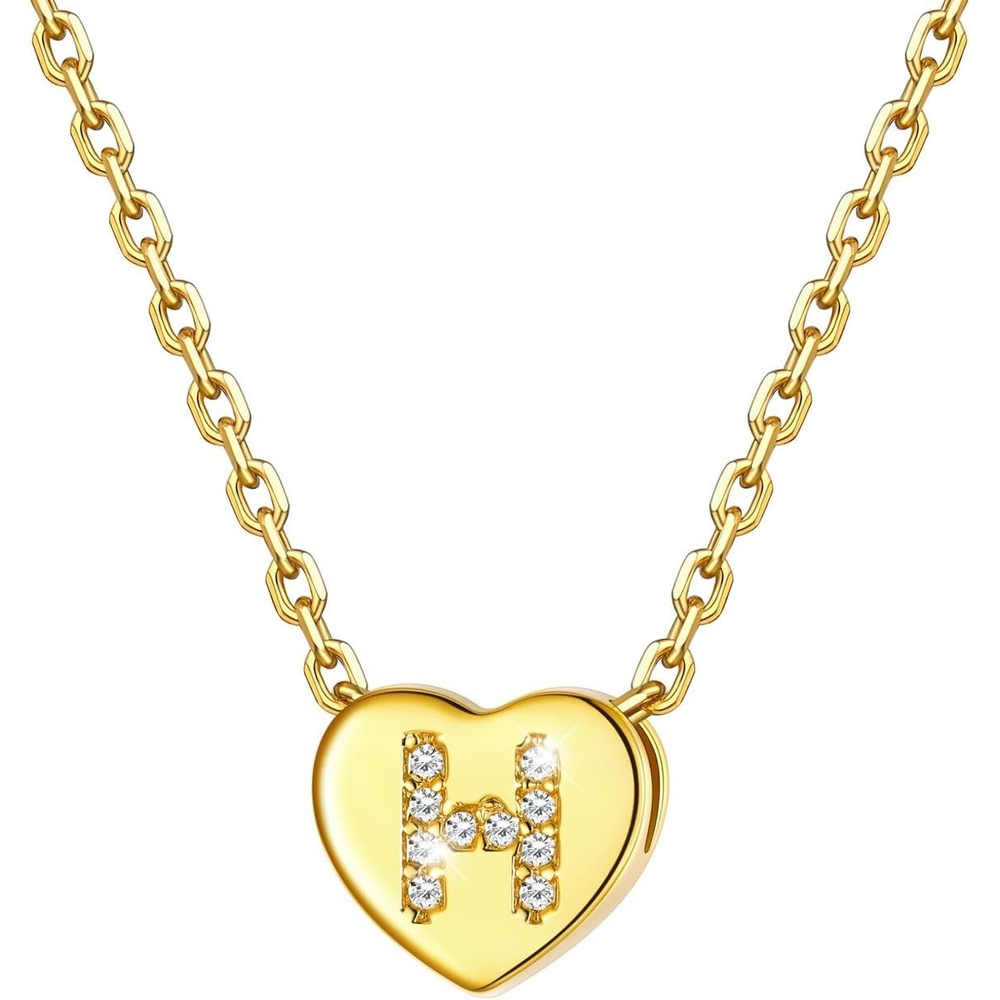 imageU7 Initial Necklace for Women 14K Gold Heart Pendant Necklace with CZ AZ Letter Dainty Gold Necklace Tiny Initial Necklaces Personalized Name Necklace for Mom Wife FriendH