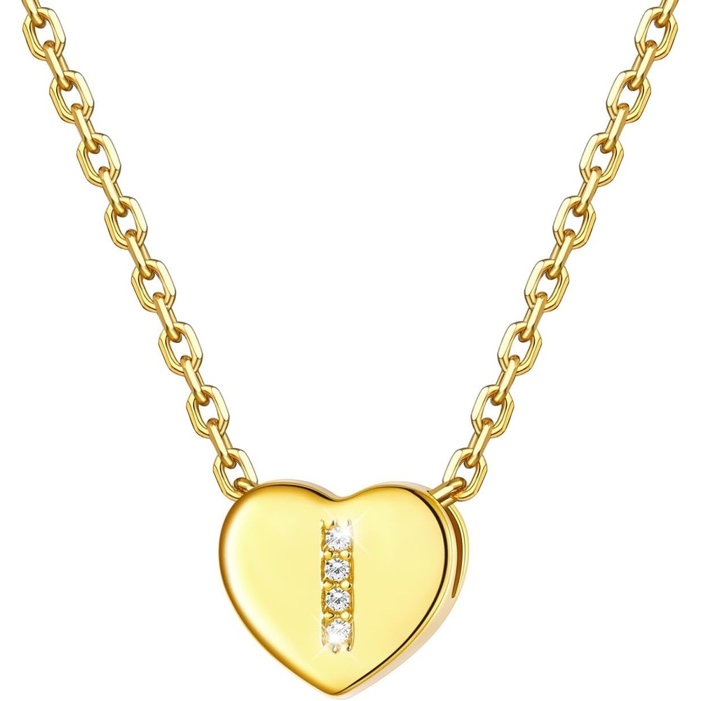 imageU7 Initial Necklace for Women 14K Gold Heart Pendant Necklace with CZ AZ Letter Dainty Gold Necklace Tiny Initial Necklaces Personalized Name Necklace for Mom Wife FriendI