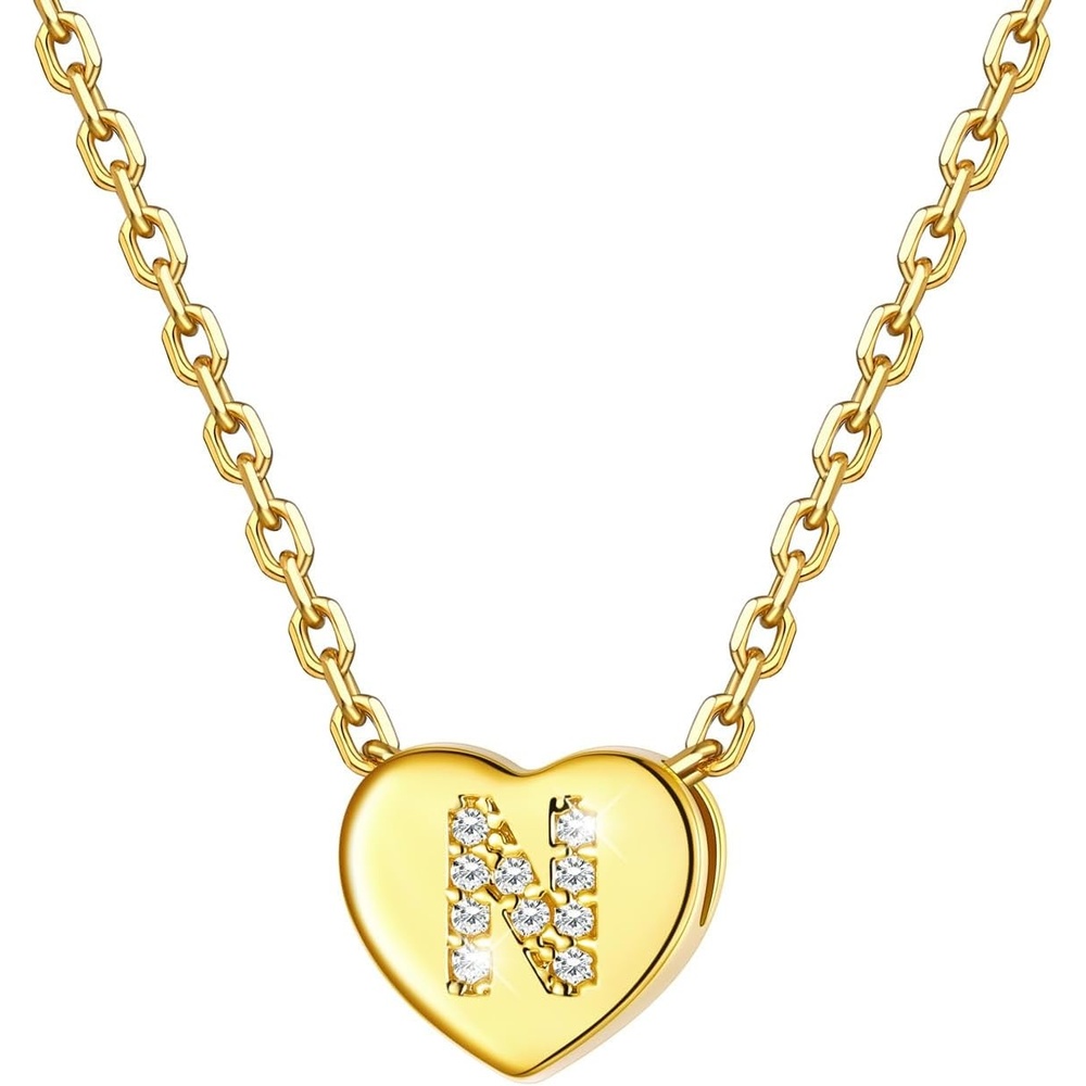 imageU7 Initial Necklace for Women 14K Gold Heart Pendant Necklace with CZ AZ Letter Dainty Gold Necklace Tiny Initial Necklaces Personalized Name Necklace for Mom Wife FriendN