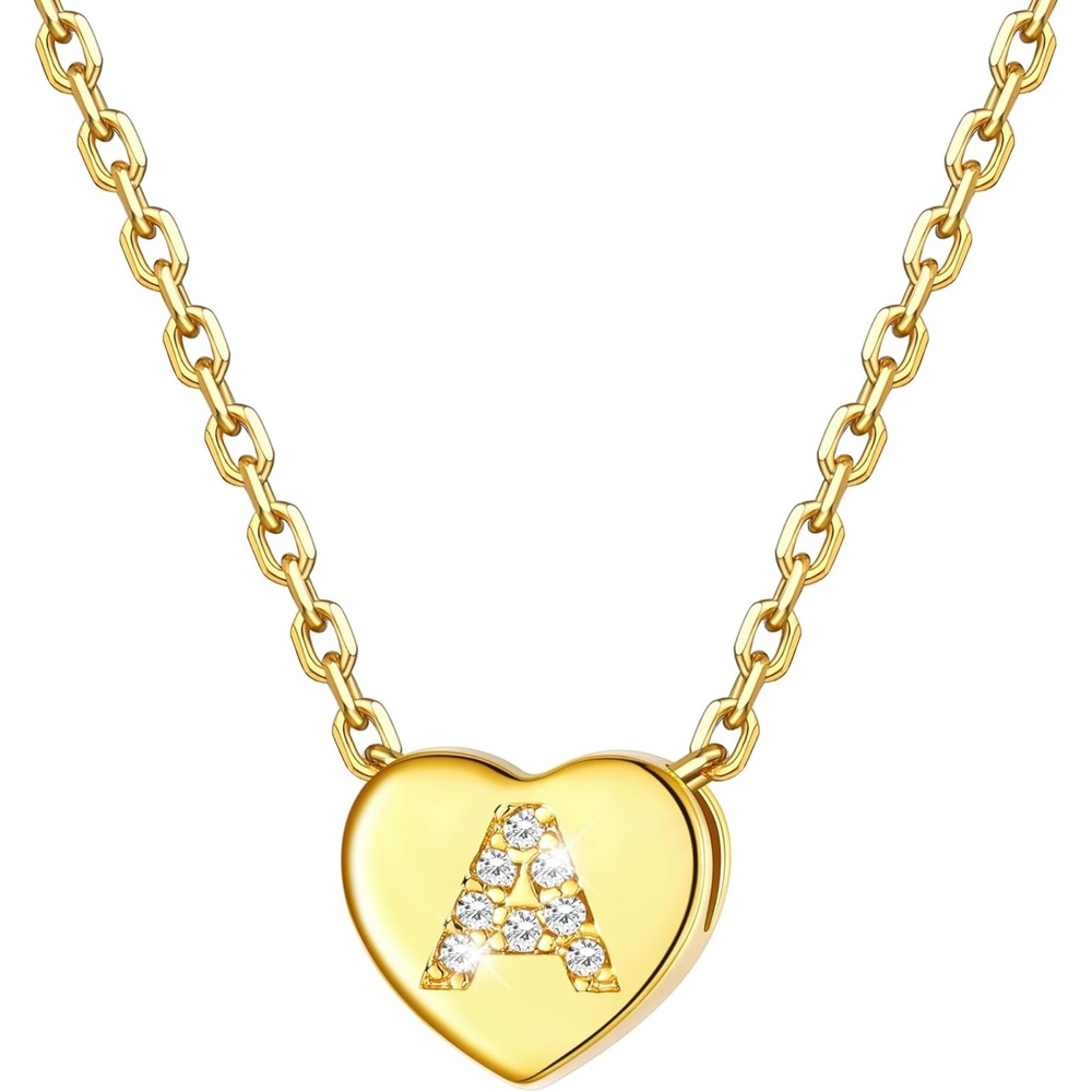 imageU7 Initial Necklace for Women 14K Gold Heart Pendant Necklace with CZ AZ Letter Dainty Gold Necklace Tiny Initial Necklaces Personalized Name Necklace for Mom Wife FriendA