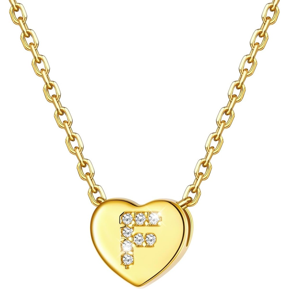 imageU7 Initial Necklace for Women 14K Gold Heart Pendant Necklace with CZ AZ Letter Dainty Gold Necklace Tiny Initial Necklaces Personalized Name Necklace for Mom Wife FriendF