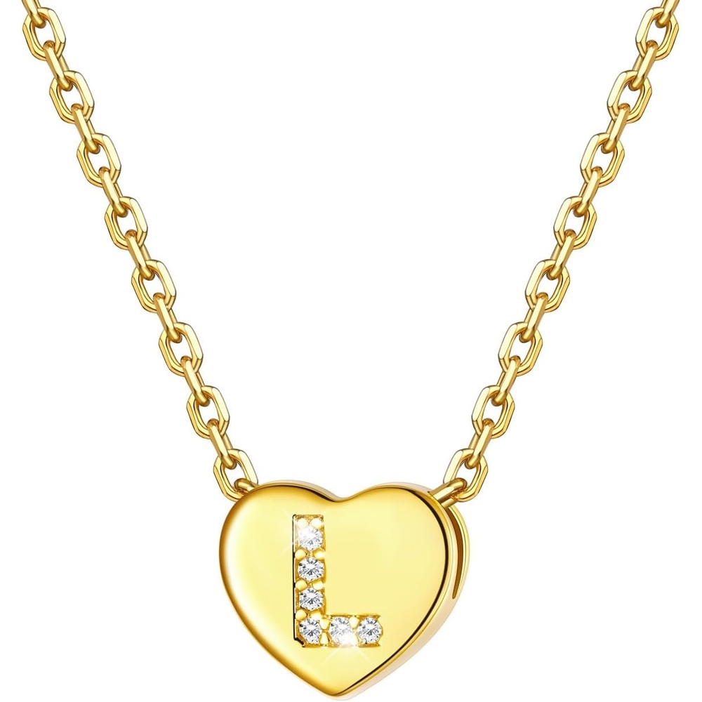 imageU7 Initial Necklace for Women 14K Gold Heart Pendant Necklace with CZ AZ Letter Dainty Gold Necklace Tiny Initial Necklaces Personalized Name Necklace for Mom Wife FriendL