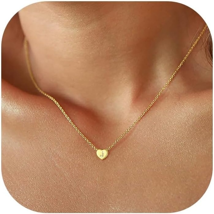 imageU7 Initial Necklace for Women 14K Gold Heart Pendant Necklace with CZ AZ Letter Dainty Gold Necklace Tiny Initial Necklaces Personalized Name Necklace for Mom Wife FriendJ