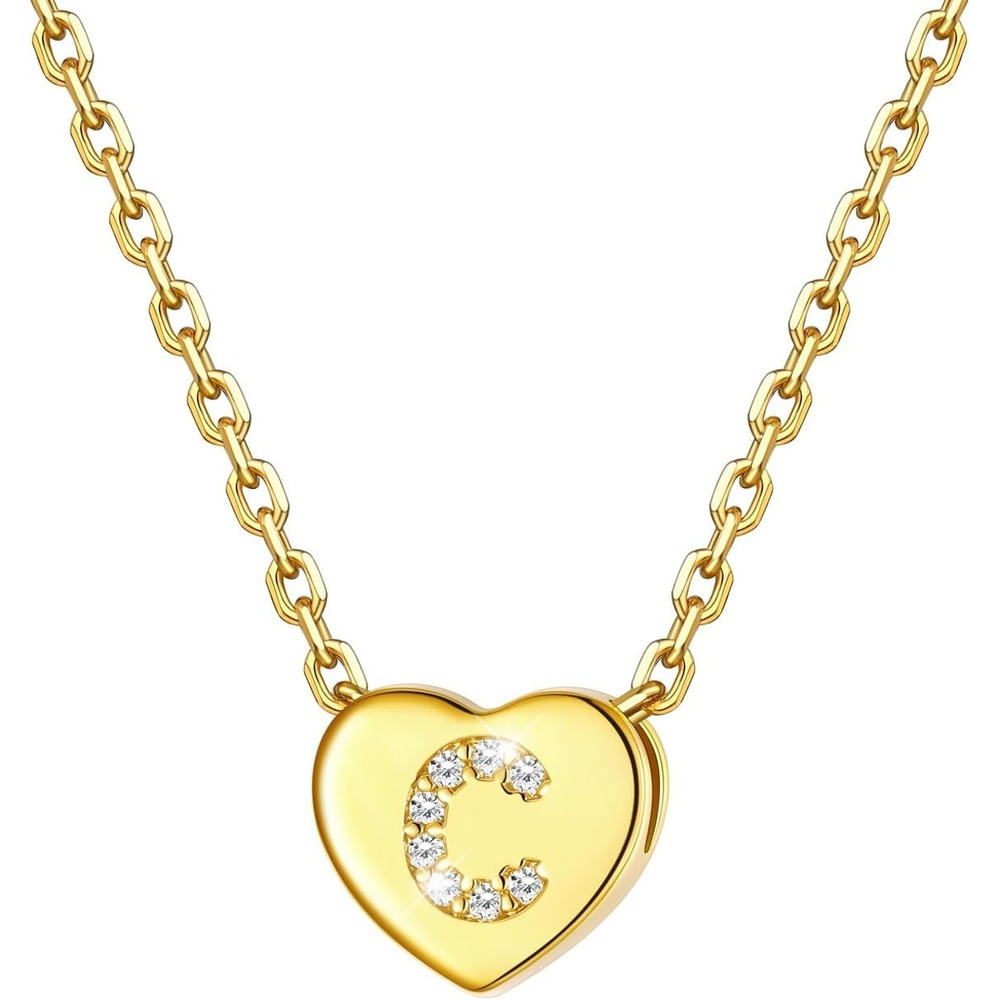 imageU7 Initial Necklace for Women 14K Gold Heart Pendant Necklace with CZ AZ Letter Dainty Gold Necklace Tiny Initial Necklaces Personalized Name Necklace for Mom Wife FriendC