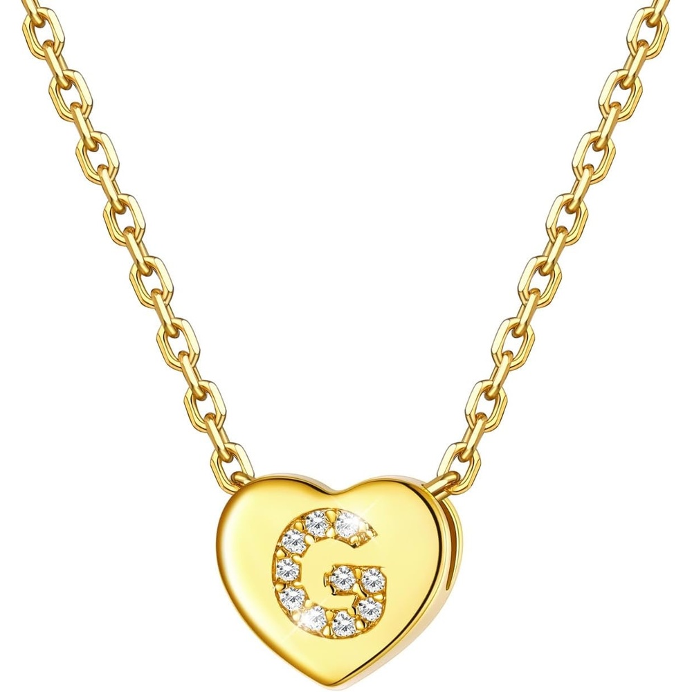 imageU7 Initial Necklace for Women 14K Gold Heart Pendant Necklace with CZ AZ Letter Dainty Gold Necklace Tiny Initial Necklaces Personalized Name Necklace for Mom Wife FriendG