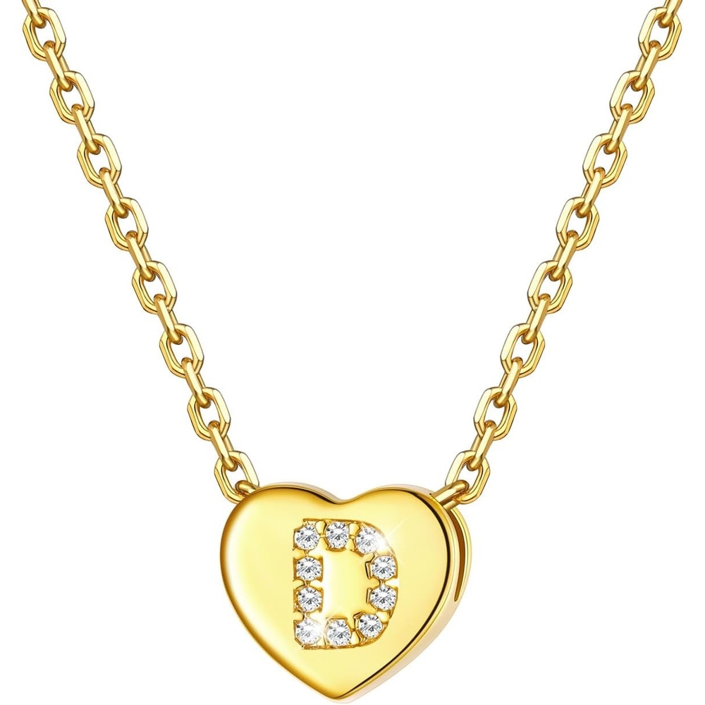 imageU7 Initial Necklace for Women 14K Gold Heart Pendant Necklace with CZ AZ Letter Dainty Gold Necklace Tiny Initial Necklaces Personalized Name Necklace for Mom Wife FriendD