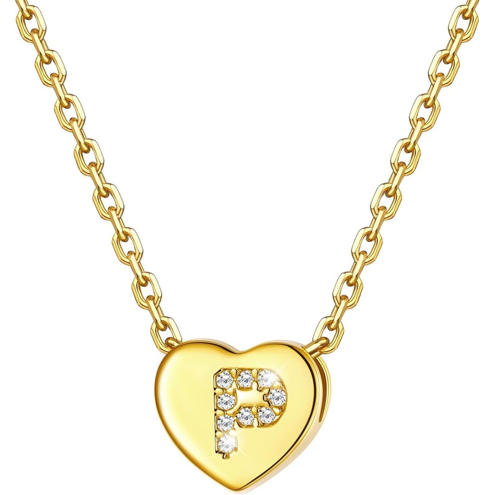 imageU7 Initial Necklace for Women 14K Gold Heart Pendant Necklace with CZ AZ Letter Dainty Gold Necklace Tiny Initial Necklaces Personalized Name Necklace for Mom Wife FriendP