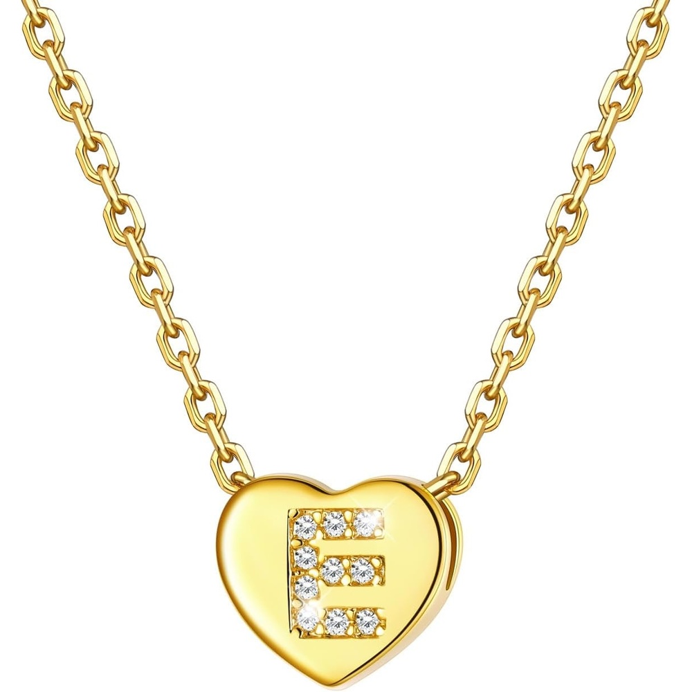 imageU7 Initial Necklace for Women 14K Gold Heart Pendant Necklace with CZ AZ Letter Dainty Gold Necklace Tiny Initial Necklaces Personalized Name Necklace for Mom Wife FriendE