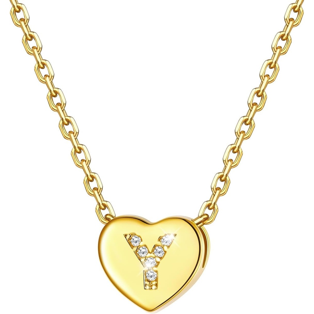 imageU7 Initial Necklace for Women 14K Gold Heart Pendant Necklace with CZ AZ Letter Dainty Gold Necklace Tiny Initial Necklaces Personalized Name Necklace for Mom Wife FriendY