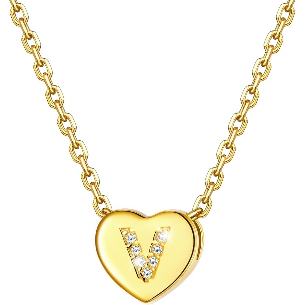 imageU7 Initial Necklace for Women 14K Gold Heart Pendant Necklace with CZ AZ Letter Dainty Gold Necklace Tiny Initial Necklaces Personalized Name Necklace for Mom Wife FriendV