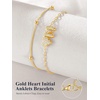 U7 Heart Initial Ankle Bracelets for Women Waterproof, Silver/14K Gold Plated Anklets CZ Initial Heart Anklets Stainless Steel Summer Beach Ankle Adjustable 8.5″-10.5″(Gold)