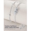 U7 Heart Initial Ankle Bracelets for Women Waterproof, Silver/14K Gold Plated Anklets CZ Initial Heart Anklets Stainless Steel Summer Beach Ankle Adjustable 8.5″-10.5″(Silver)