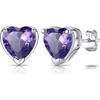 SILVERCUTE 925 Sterling Silver 2ct Birthstone Stud Earrings,Hypoallergenic Round/Heart/Square Birthstone Earrings for Women Birthday Christmas Jewelry(02.February(Amethyst)-Heart)