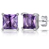 SILVERCUTE 925 Sterling Silver 2ct Birthstone Stud Earrings,Hypoallergenic Round/Heart/Square Birthstone Earrings for Women Birthday Christmas Jewelry(02.February(Amethyst)-Square)