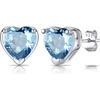 SILVERCUTE 925 Sterling Silver 2ct Birthstone Stud Earrings,Hypoallergenic Round/Heart/Square Birthstone Earrings for Women Birthday Christmas Jewelry(03.March(Aquamarine)-Heart)