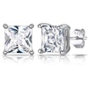SILVERCUTE 925 Sterling Silver 2ct Birthstone Stud Earrings,Hypoallergenic Round/Heart/Square Birthstone Earrings for Women Birthday Christmas Jewelry(04.April(Diamond)-Square)