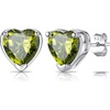 SILVERCUTE 925 Sterling Silver 2ct Birthstone Stud Earrings,Hypoallergenic Round/Heart/Square Birthstone Earrings for Women Birthday Christmas Jewelry(08.August(Peridot)-Heart)