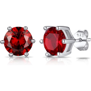 SILVERCUTE 925 Sterling Silver 2ct Birthstone Stud Earrings,Hypoallergenic Round/Heart/Square Birthstone Earrings for Women Birthday Christmas Jewelry(01.January(Garnet)-Round)