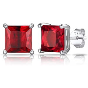 SILVERCUTE 925 Sterling Silver 2ct Birthstone Stud Earrings,Hypoallergenic Round/Heart/Square Birthstone Earrings for Women Birthday Christmas Jewelry(01.January(Garnet)-Square)