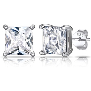 SILVERCUTE 925 Sterling Silver 2ct Birthstone Stud Earrings,Hypoallergenic Round/Heart/Square Birthstone Earrings for Women Birthday Christmas Jewelry(04.April(Diamond)-Square)
