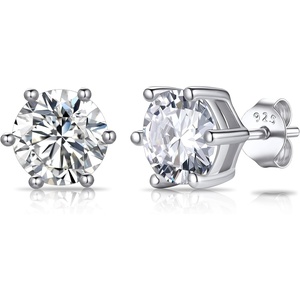 SILVERCUTE 925 Sterling Silver 2ct Birthstone Stud Earrings,Hypoallergenic Round/Heart/Square Birthstone Earrings for Women Birthday Christmas Jewelry(04.April(Diamond)-Round)