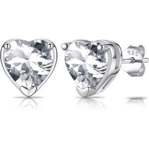 SILVERCUTE 925 Sterling Silver 2ct Birthstone Stud Earrings,Hypoallergenic Round/Heart/Square Birthstone Earrings for Women Birthday Christmas Jewelry(04.April(Diamond)-Heart)