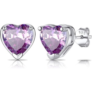 SILVERCUTE 925 Sterling Silver 2ct Birthstone Stud Earrings,Hypoallergenic Round/Heart/Square Birthstone Earrings for Women Birthday Christmas Jewelry(06.June(Alexandrite)-Heart)